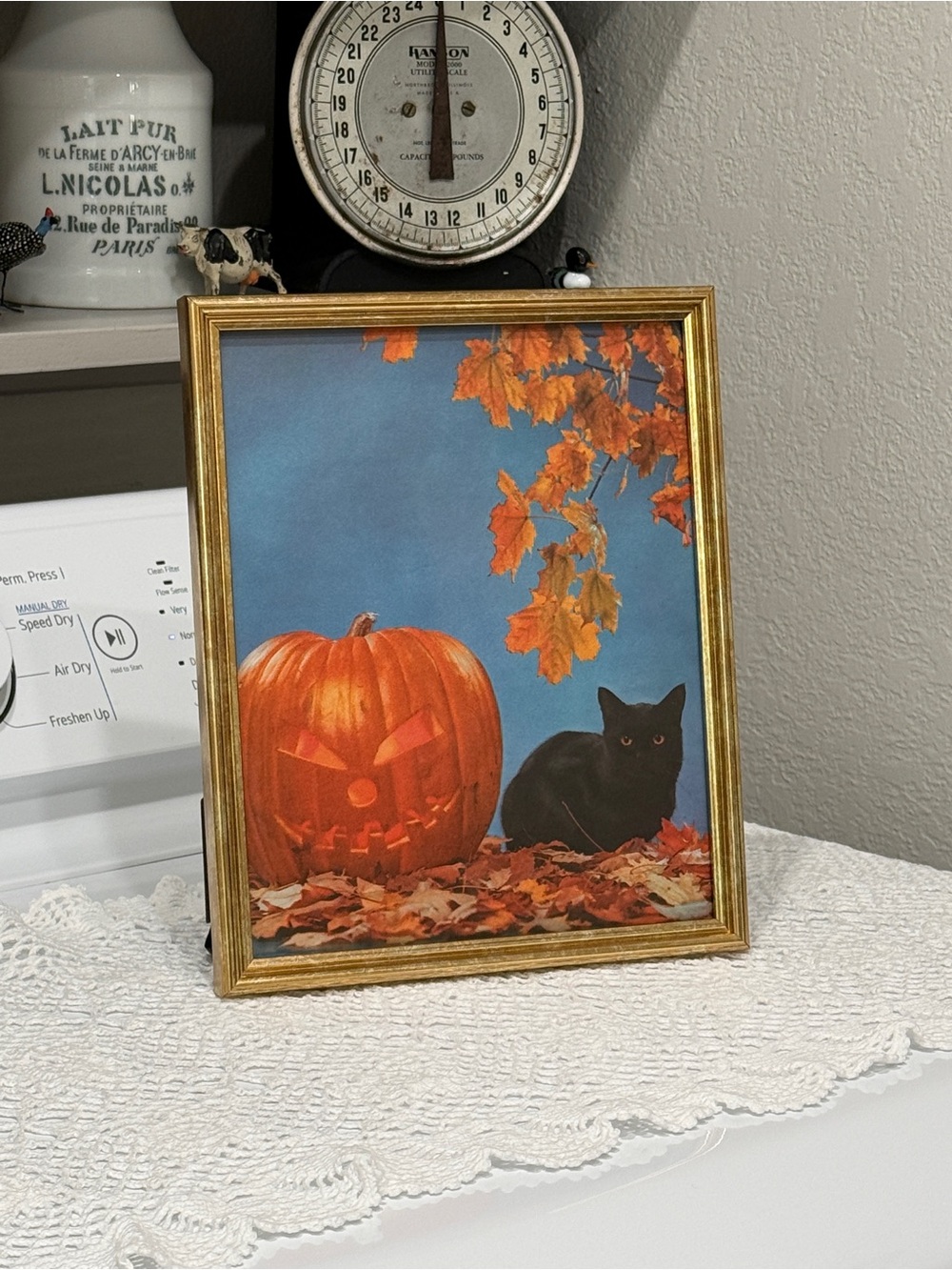 Vintage Gold Framed Autumn Pumpkin & Black Cat - Picture 6 of 11